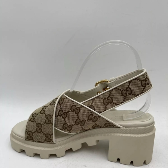 Gucci Women's GG Supreme Lug Sole Slingback Sandals Beige Size 38 - Picture 4 of 8